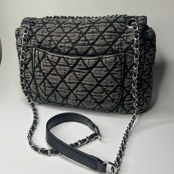 Denim Cotton Quilted Flap Shoulder Crossbody Bag - Picture 3 of 8